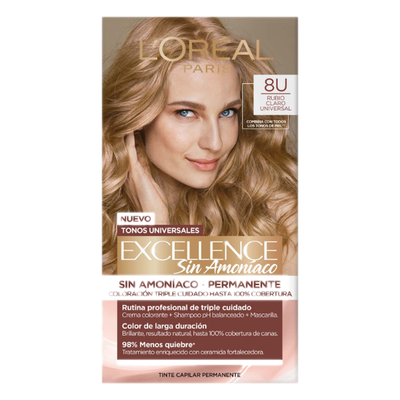 Tinta Excellence L'oréal París Sin Amoníaco 8 Unidades Rubio Claro Universal