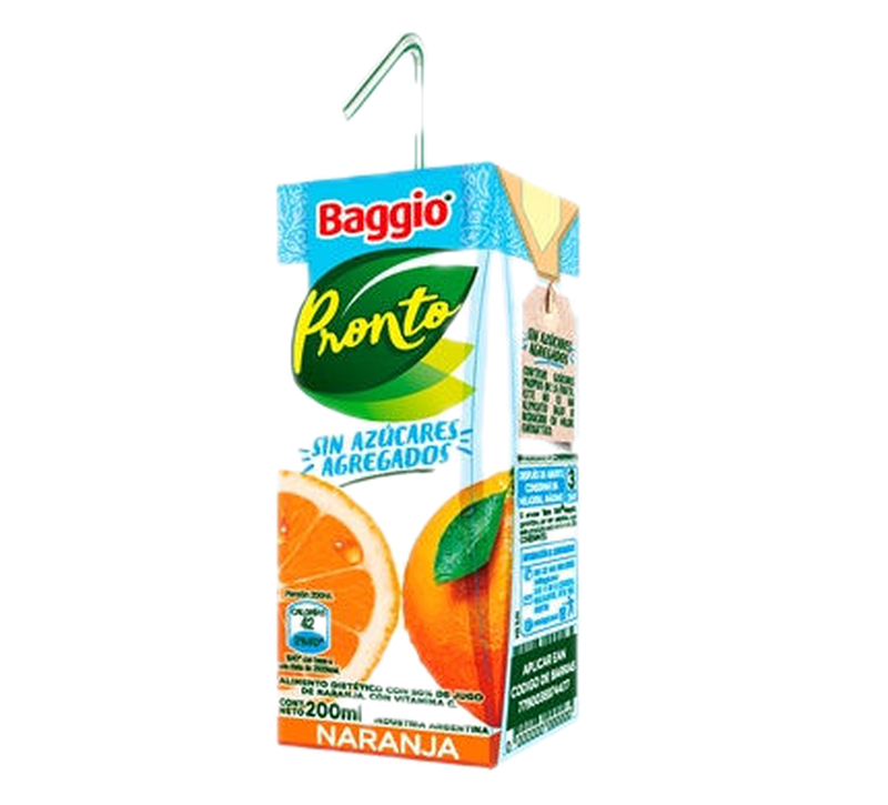 Jugo Baggio Pronto S/azucar Naranja 200 Ml.