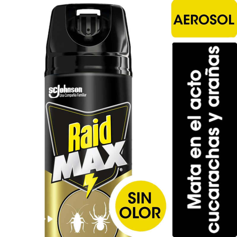 Insecticida Raid Mata Cucarachas Y Arañas Sin Olor Max En Aerosol 360cc