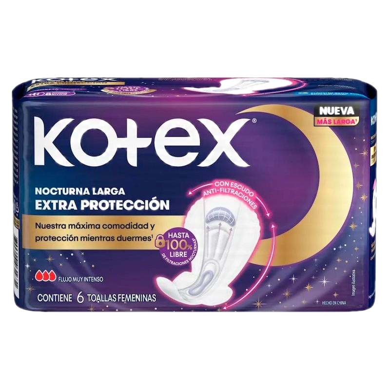 Toalla Femenina Kotex 3d Nocturna 6 Unidades