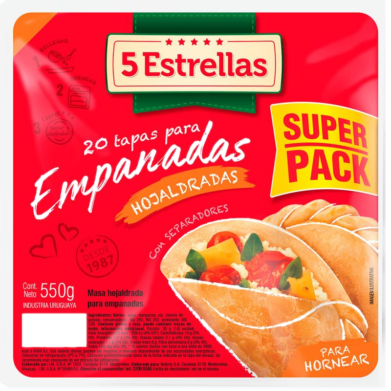 Tapas Para Empanadas Hojaldradas 5 Estrellas 20 Unidades 550 G