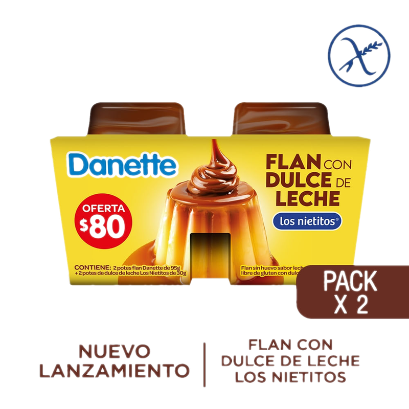 Pack 2 Unidades Danette Flan + Dulce De Leche Los Nietitos 95 G