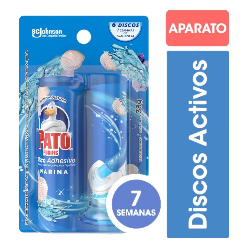 Discos Adhesivos Para Inodoro Pato Purific Marina Aplicador + Repuesto 38 G