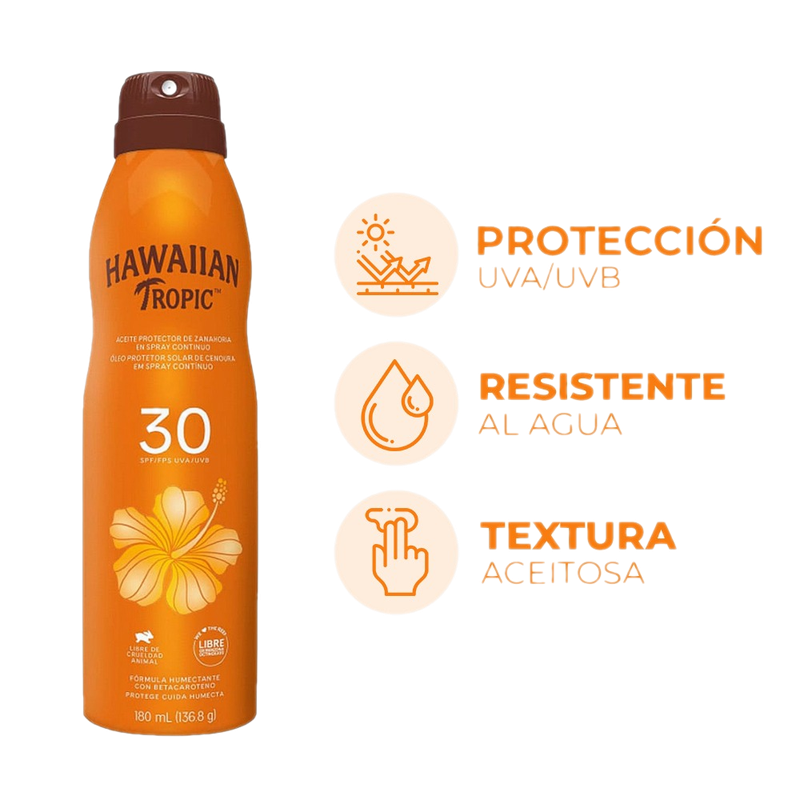 Protector Solar Hawaiian Tropic Aceite Zanahoria Fps30 180 Ml