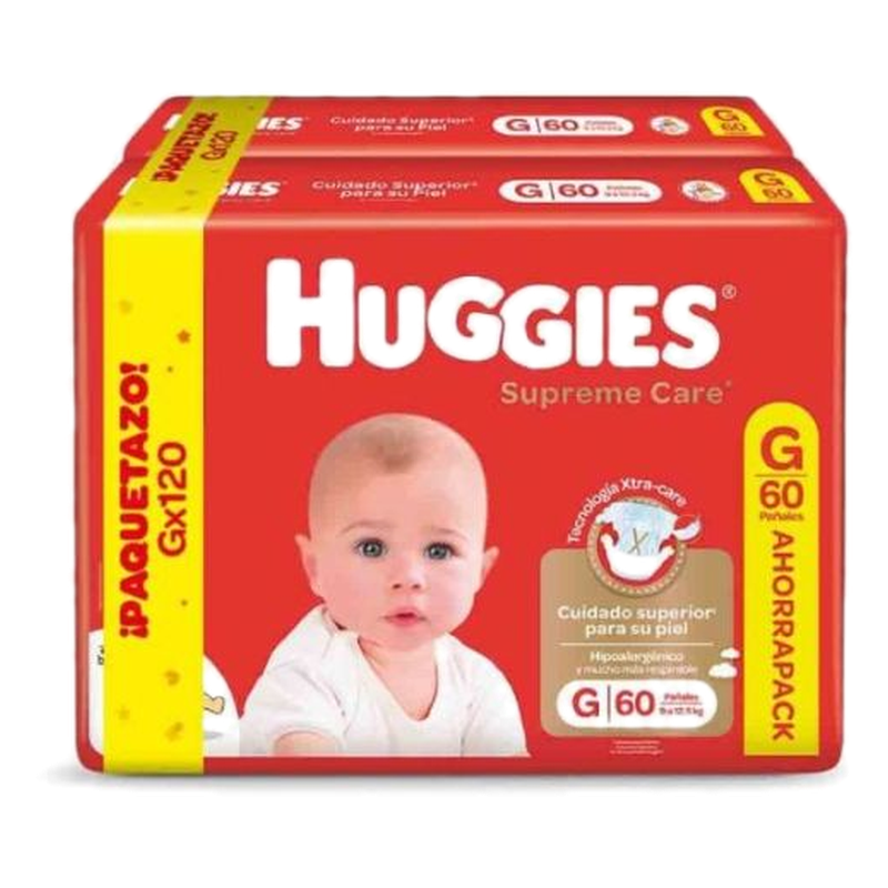 Pañales Huggies Supreme Care Xtra-care Talle G/3 120 Unidades