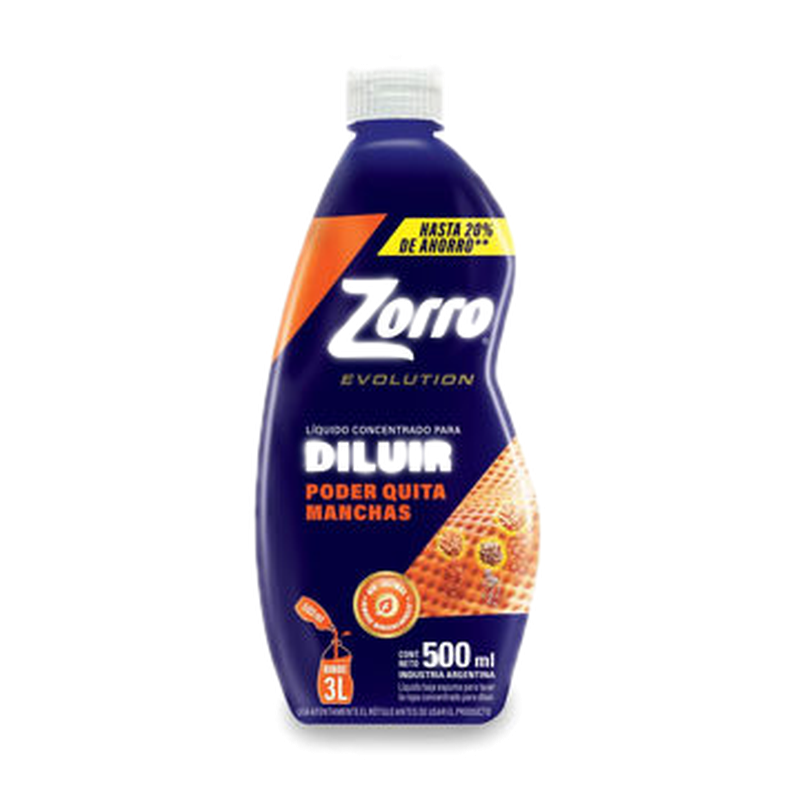 Zorro Jabon Liquido Botella Matic Para Diluir Evolution Quitamanchas 500 Ml