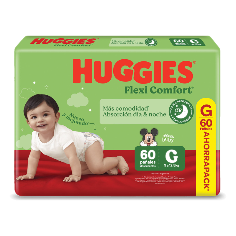 Pañal Huggies Flex Comfort Talle G 60 Unidades