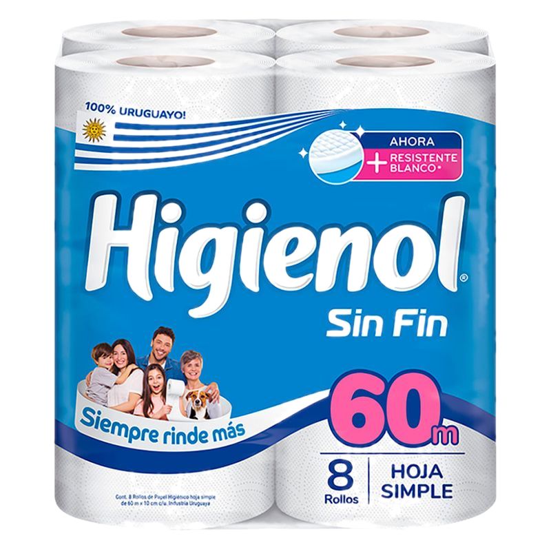Papel Higiénico Higienol Sin Fin 60 M 8 Unidades