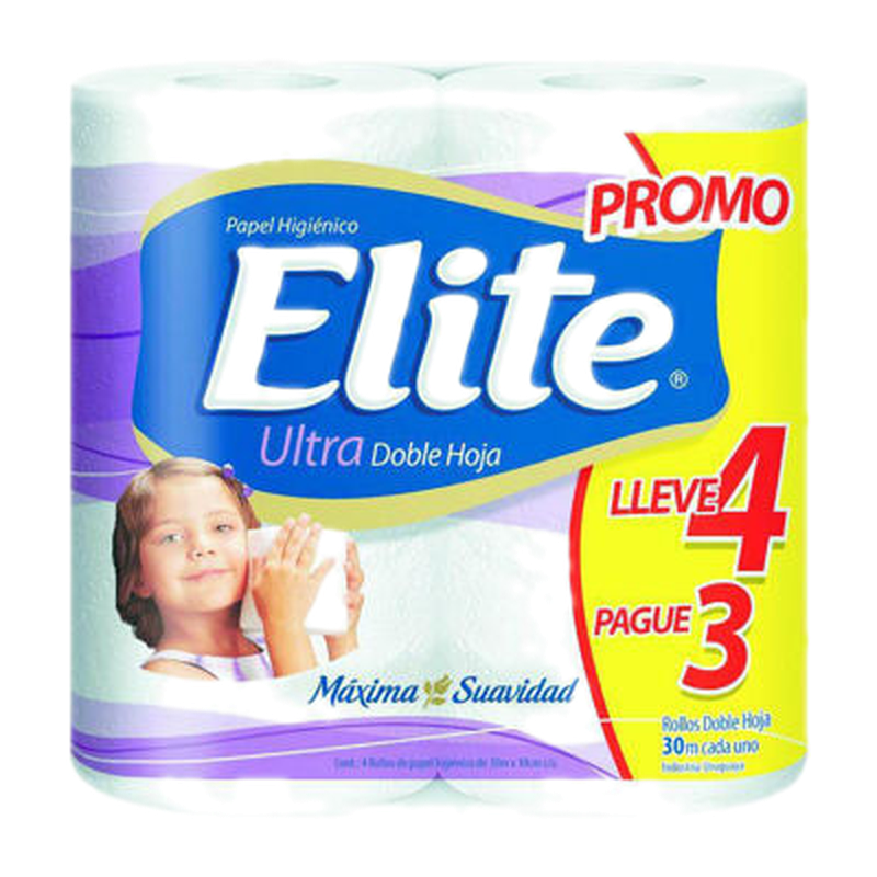 Papel Higiénico Elite Ultra Doble Hoja 30 Mts 4 Unidades
