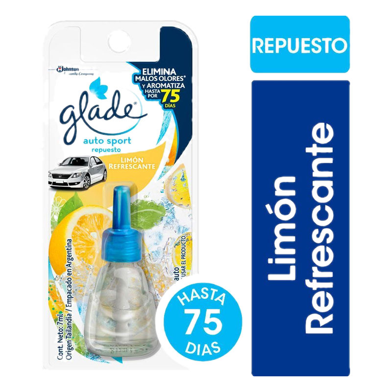 Aromatizante Para Auto Glade Auto Sport Limón Refrescante Repuesto 7 Ml