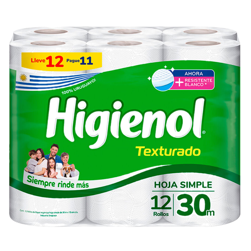 Papel Higienico Higienol Texturado 30 Mts Paquete 12 Unidades