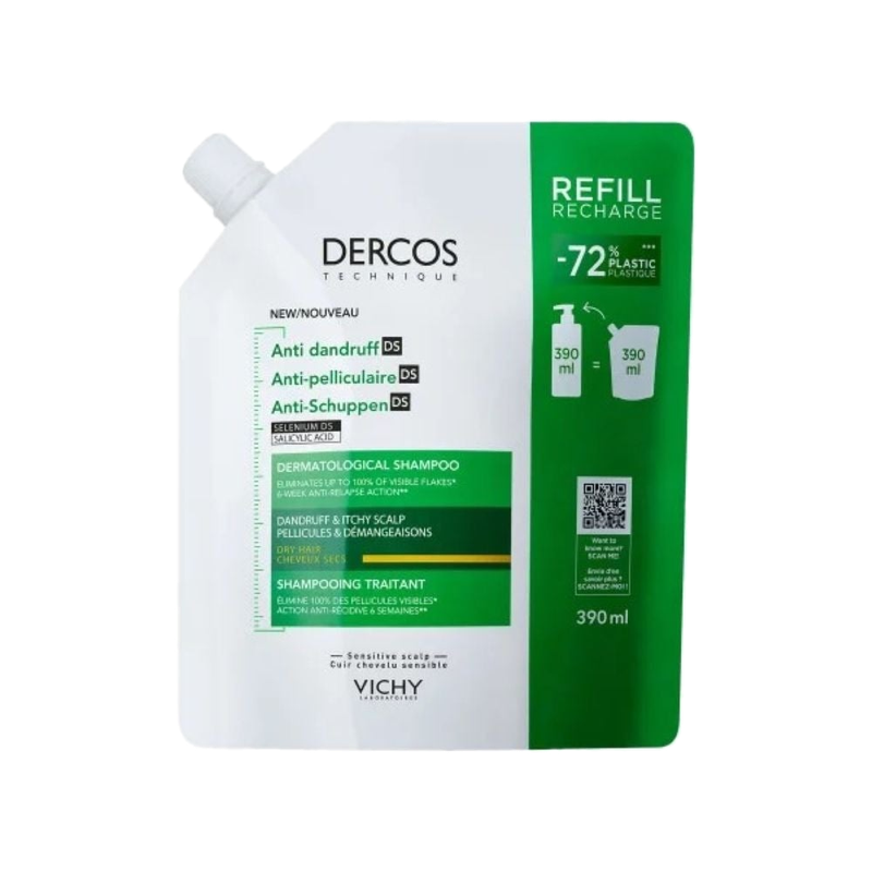 Shampoo Vichy Dercos Anticaspa Cabello Seco Refill 390 Ml