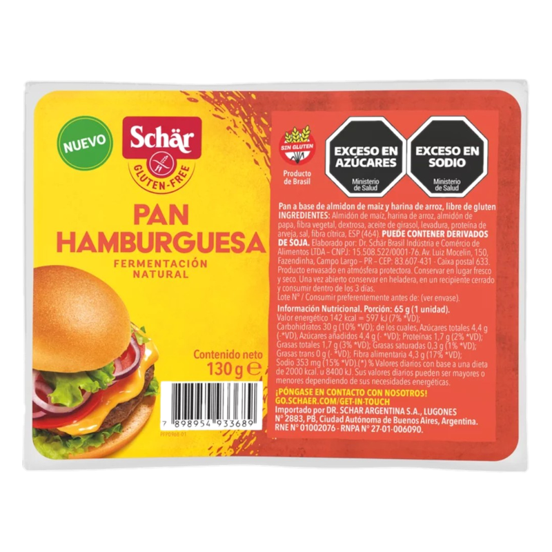 Pan Para Hamburguesa Schar Sin Gluten 130 G
