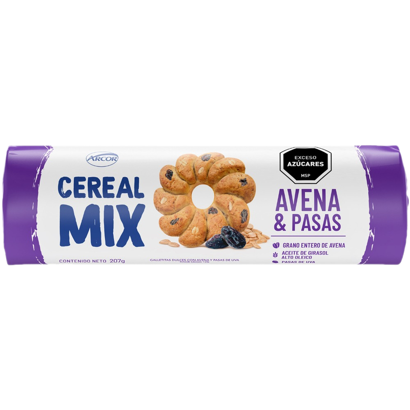 Galletas Arcor Cereal Mix De Avena Y Pasas 207 G