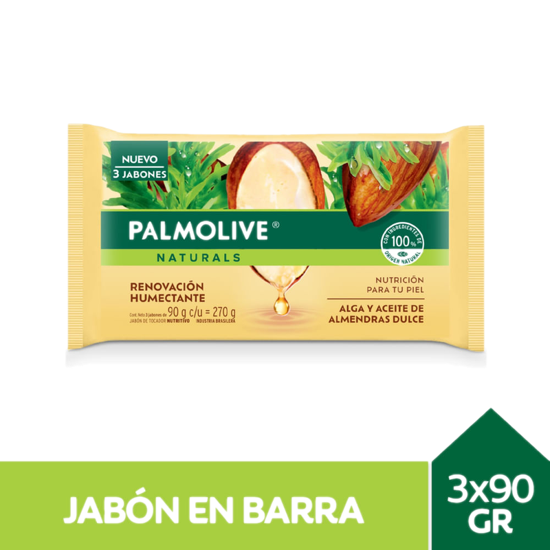 Jabón Palmolive Naturals Alga Y Almendra Tripack 90 G