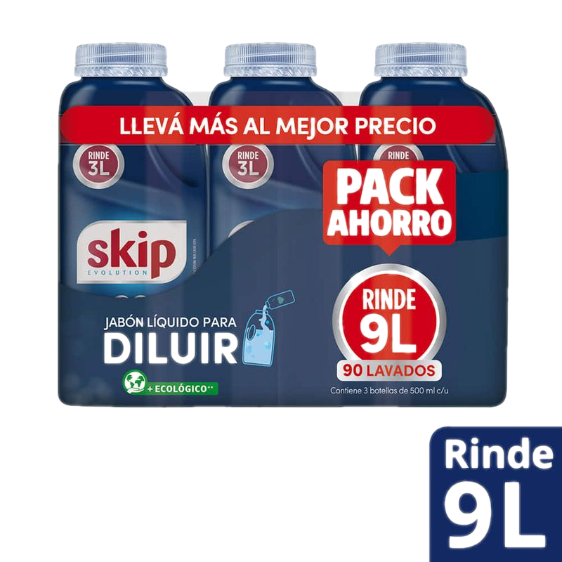 Pack 3 Unidades Detergente Líquido Skip Para Diluir 500 Ml