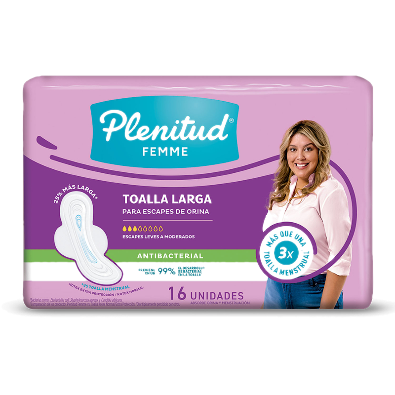 Toallas Para Incontinencia Plenitud Femme Normal Plus Antibacterial 16 Unidades