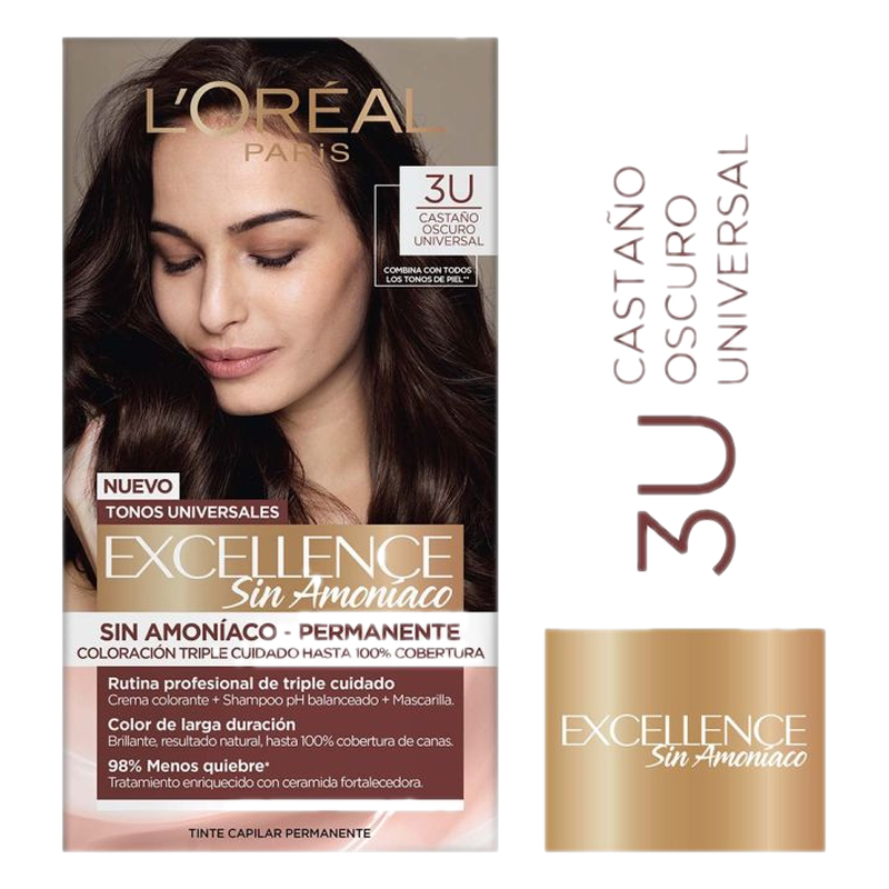 Tinta Excellence L'oréal París Sin Amoníaco 3 Unidades Castaño Oscuro Universal