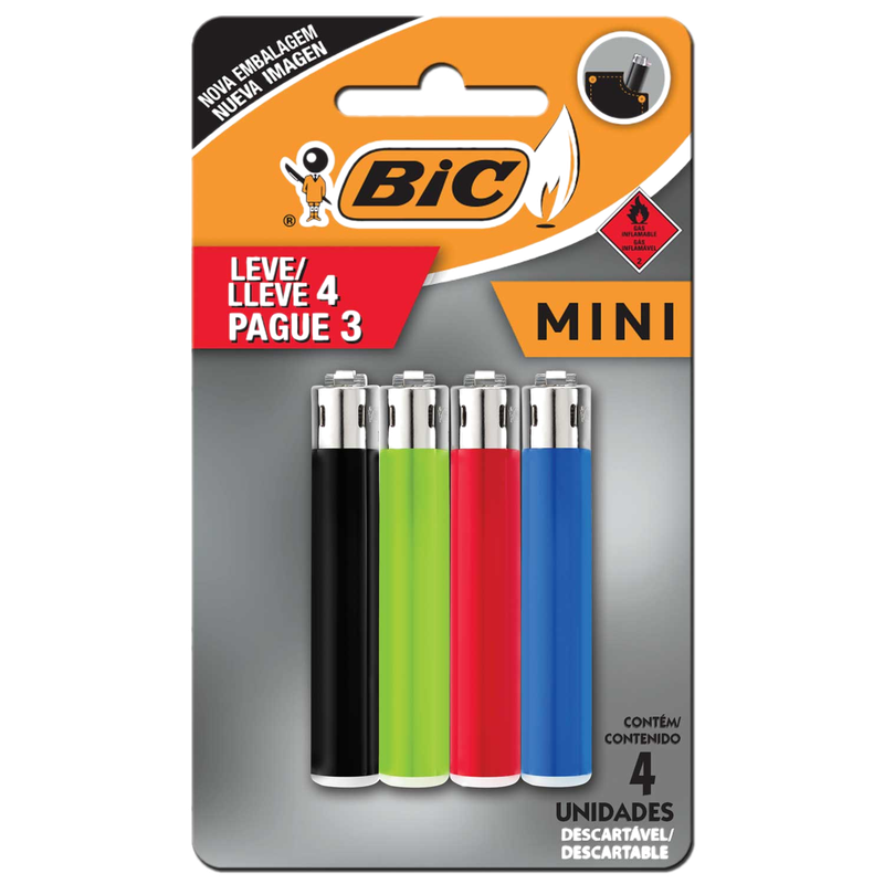 Encendedor Bic Mini Blister 4 Unidades - 3+1 Gratis