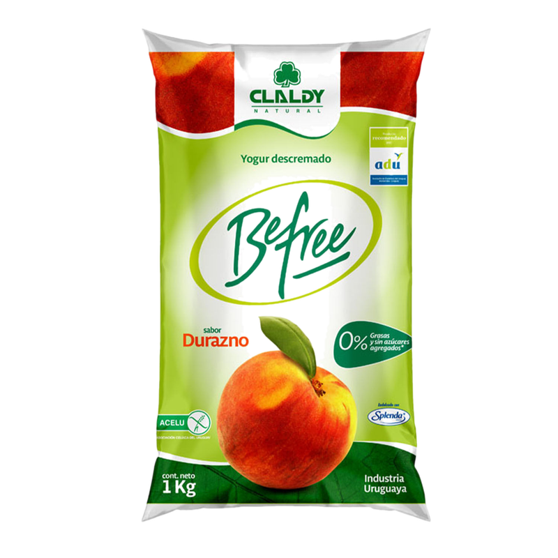 Yogur Claldy Befree Durazno Light Sachet 1000 G
