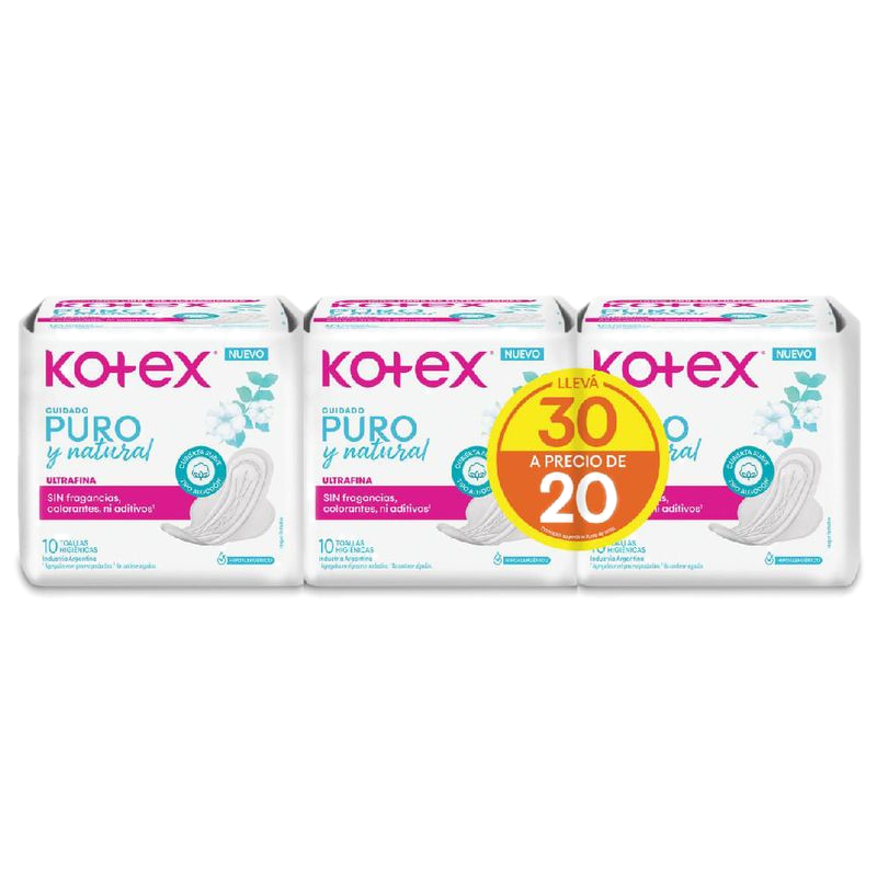 Toalla Femenina Kotex Ultra Fina Con Alas 30 Unidades