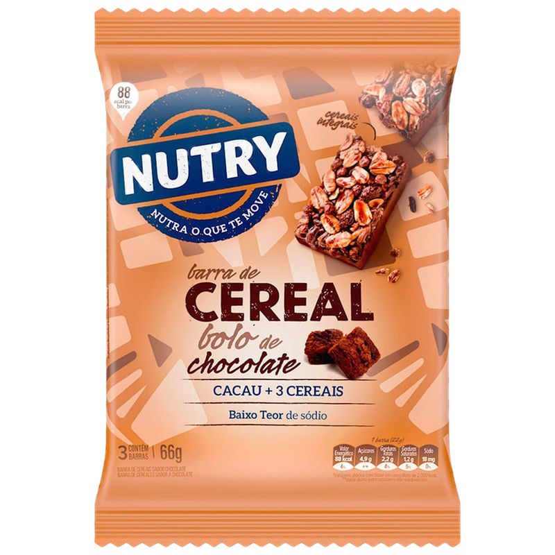Cereal Barra Nutry Pastel Chocolate 3 Unidades 66 G