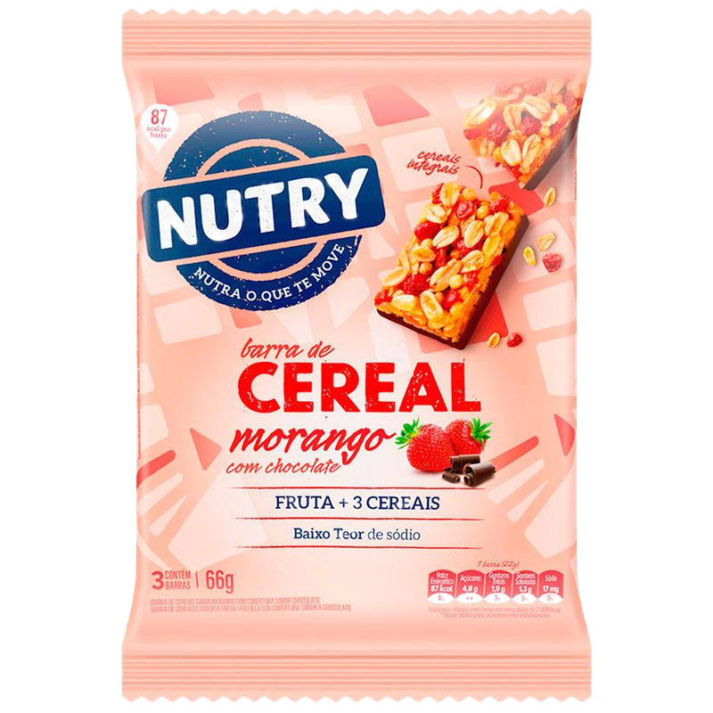 Cereal Barra Nutry Frutilla Con Chocolate 66 G 3 Unidades