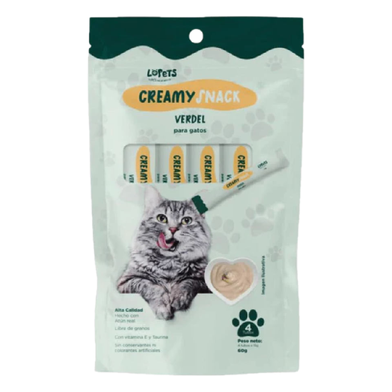 Snack Cremoso Para Gatos Lopets Sabor Verdel 60 G