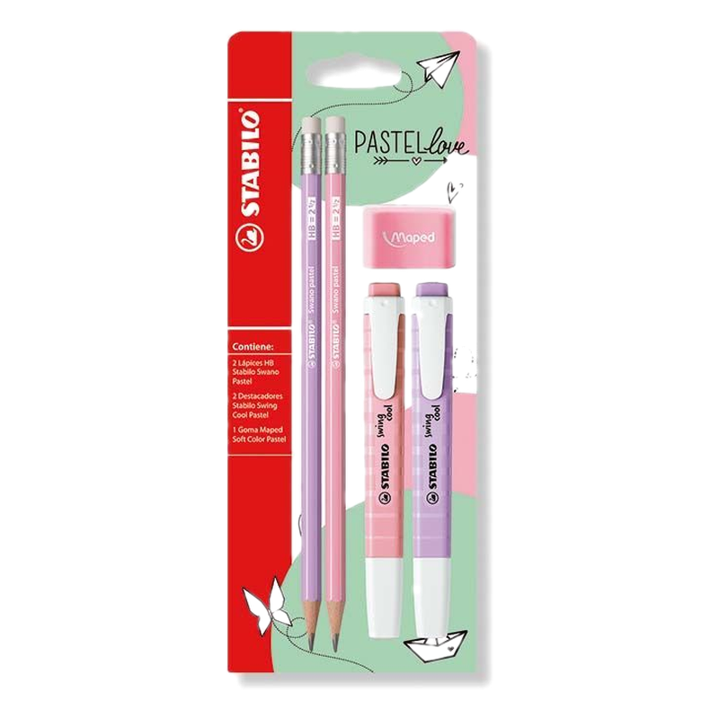 Set Stabilo 2 Destacadores, 2 Lápices Pastel Y Goma De Borrar Pastel