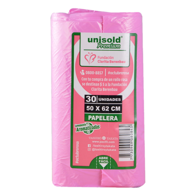 Bolsa Para Residuos Rollo 50 X 62 Rosa Unisold 30 Unidades