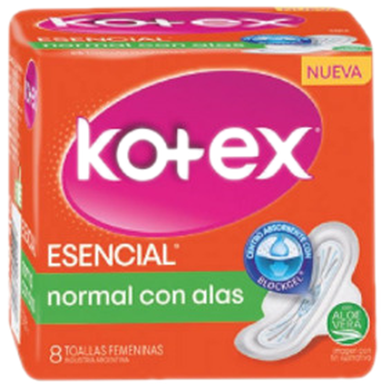 Kotex Toallas Normal Esencial Alas [8 Unidades]