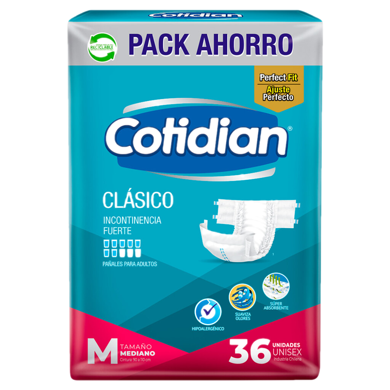 Pañales Cotidian Clásico Talle M 36 Unidades