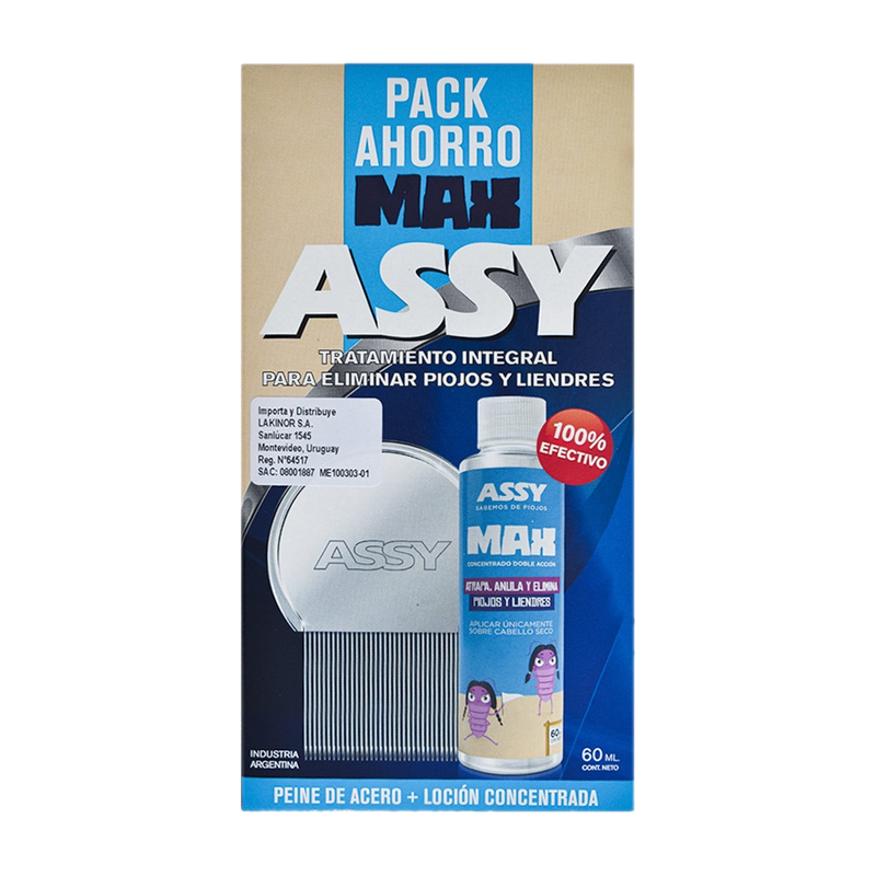 Pack Max Assy Peine Fino Clásico + Piojicida Loción Concentrada 60 Ml