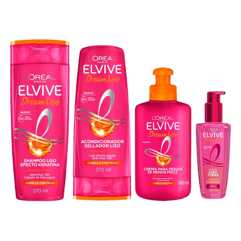 Rutina Elvive Dream Liso: Shampoo + Acondicionador + Serum + Crema De Peinar