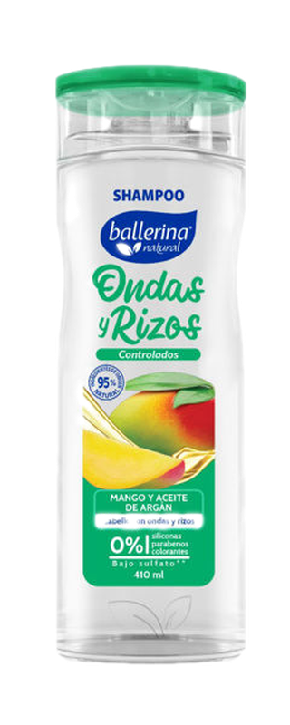 Ballerina Shampoo Ondas Y Rizos Mango Y Argan Sin Sal 410 Ml