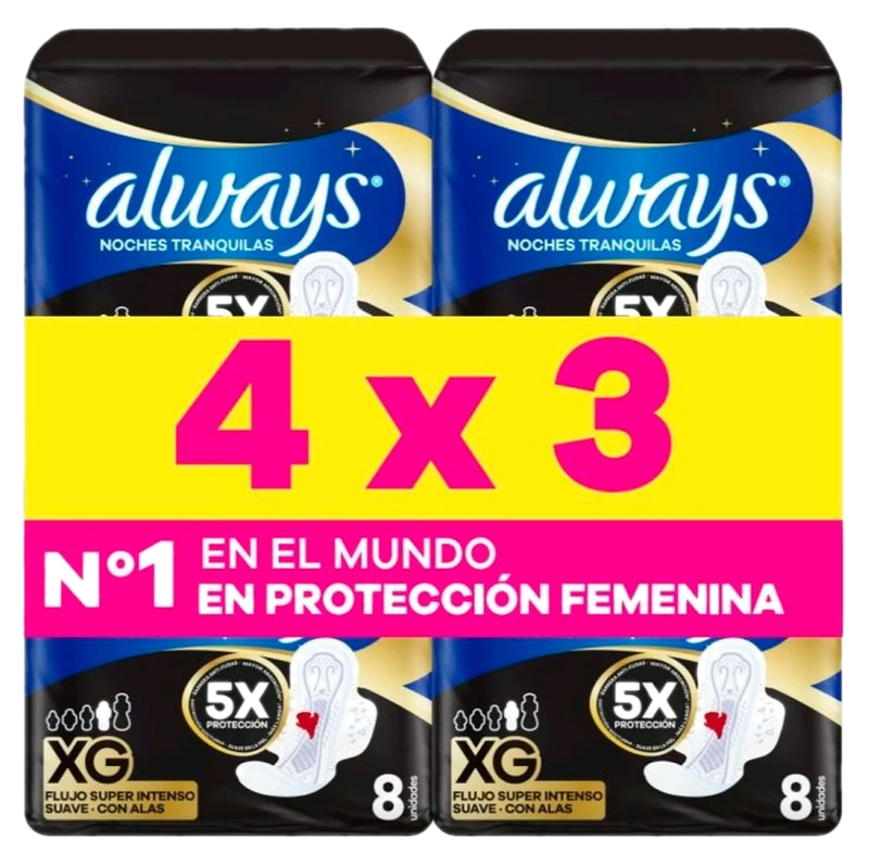 Pack 4 X 3 Toalla Femenina Always Plus Noche 7 Unidades