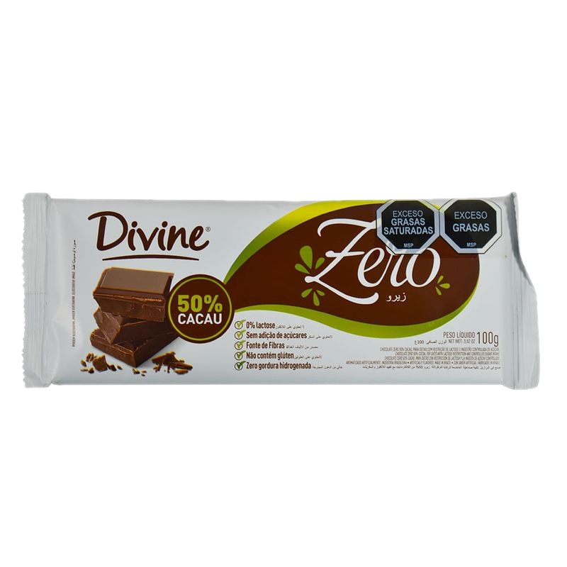 Chocolate Divine Zero Semi Amargo 50% Cacao 100 G