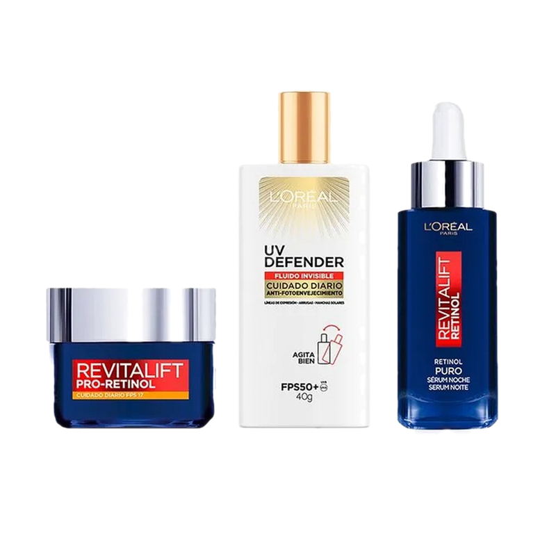 Pack L'oreal Revitalift Retinol Crema De Día 50 Ml + Sérum 30 Ml + Protector Solar Uv Defender 40 G