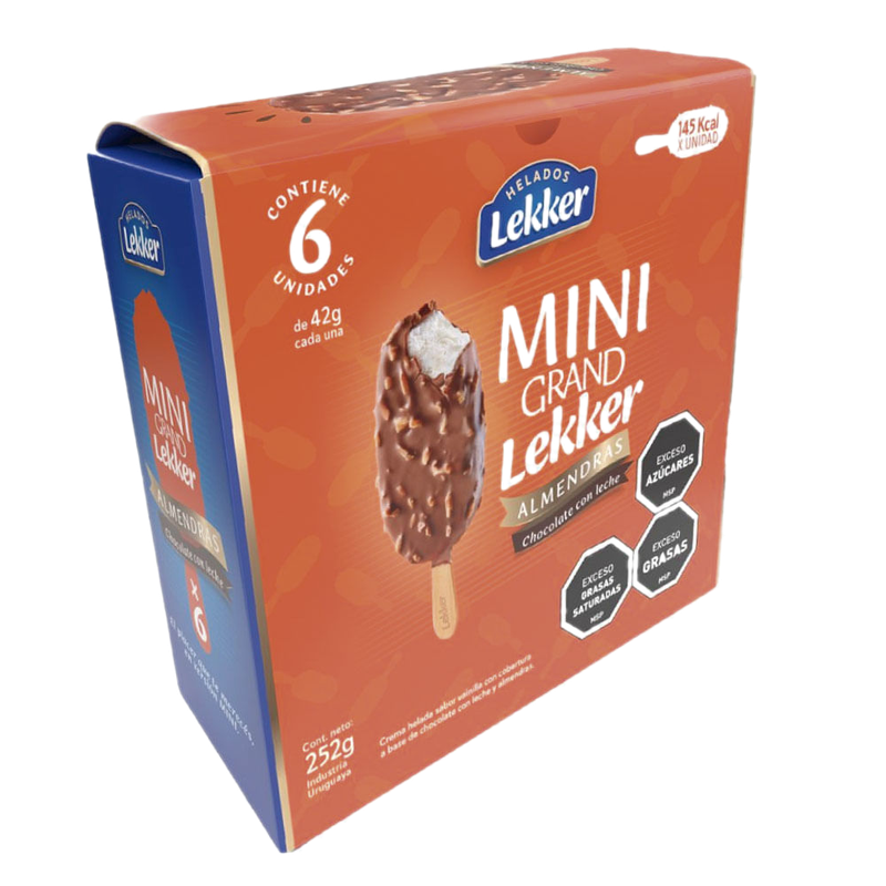 Helado Mini Grand Lekker Pack 6 Unidades Crema Cobertura Chocolate Con Leche Y Almendras