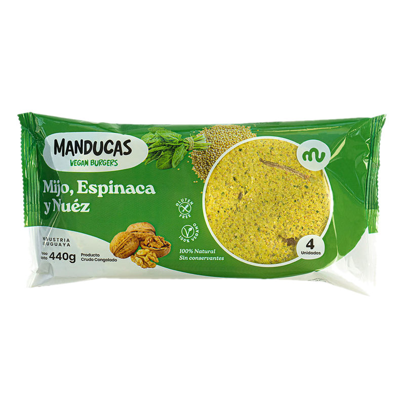 Hamburguesas De Mijo, Espinaca Y Nuez Manducas 4 Unidades 440 G