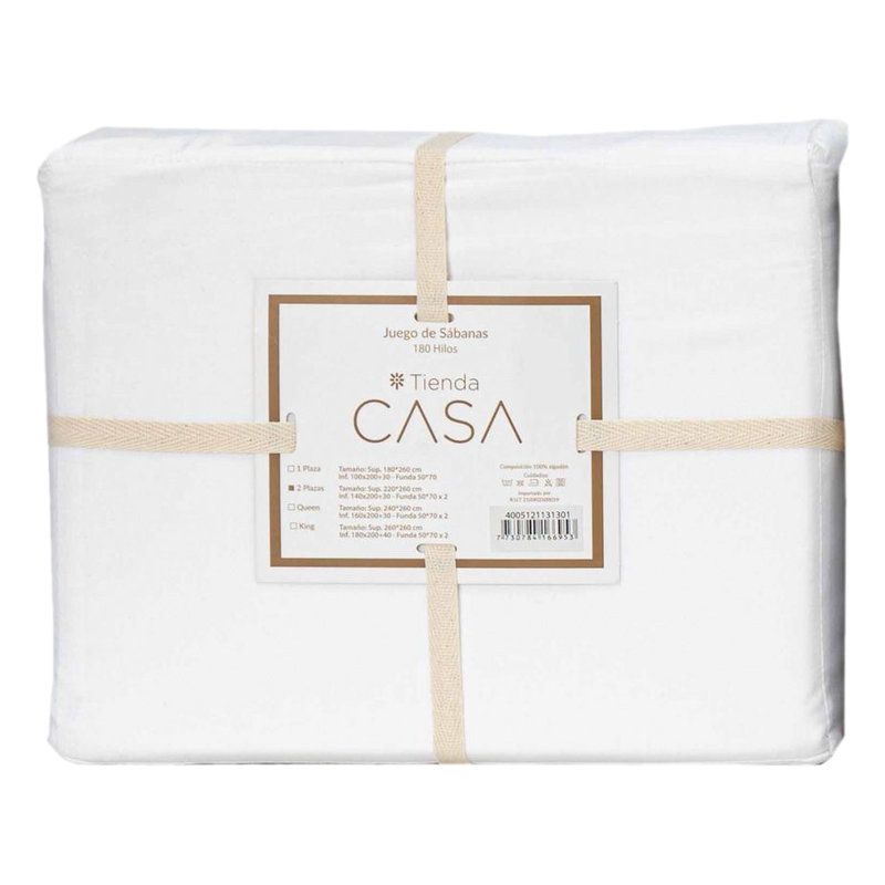 Juego De Sábanas Tienda Casa Blanco 1 Plaza 180 Hilos