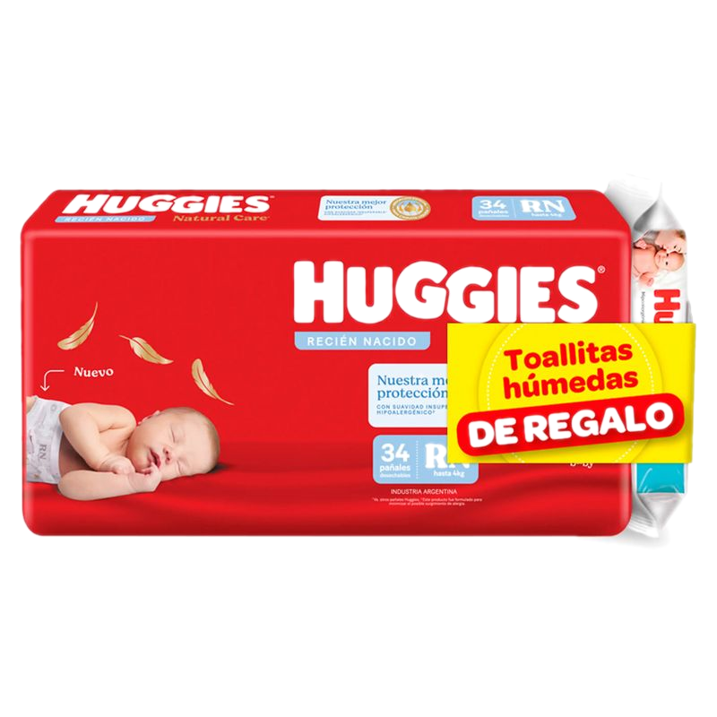 Pañal Huggies Pan Natural Rn Mega 34 Unidades + Toallas Humedas
