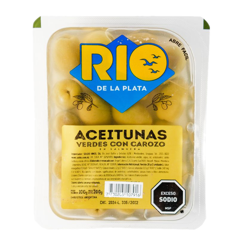 Aceitunas Verdes Con Carozo Rio De La Plata 200 G
