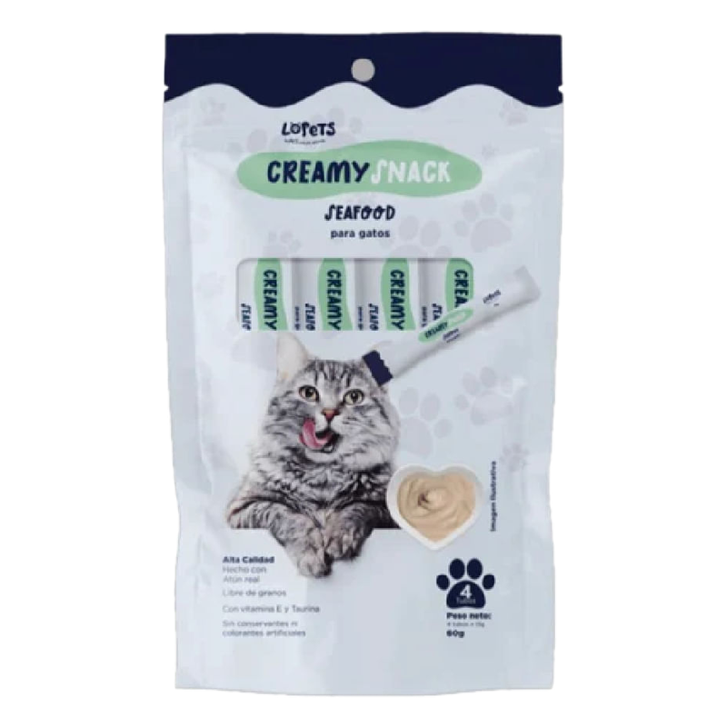 Snack Cremoso Para Gatos Lopets Sabor Seafood 60 G