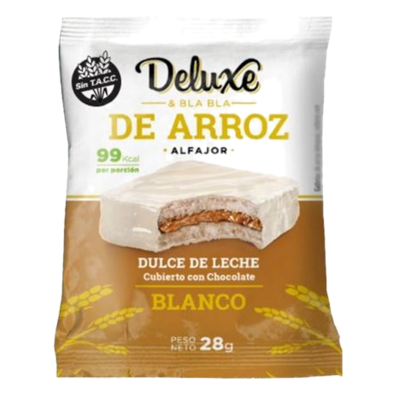 Alfajor De Arroz Relleno De Dulce De Leche Bañado En Chocolate Blanco Deluxe 28 G