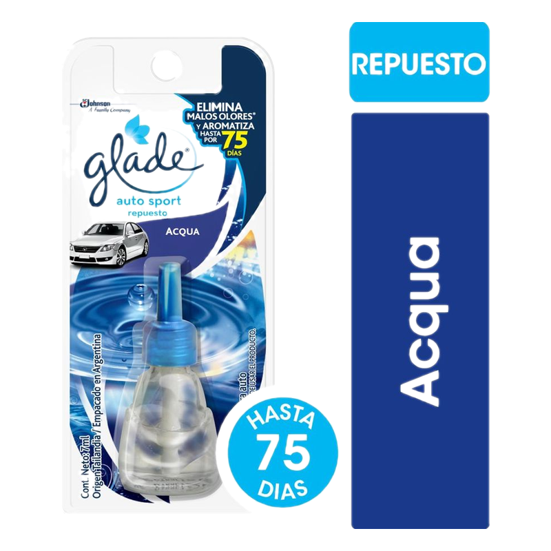 Aromatizante Para Auto Glade Auto Sport Acqua Recarga 7 Ml