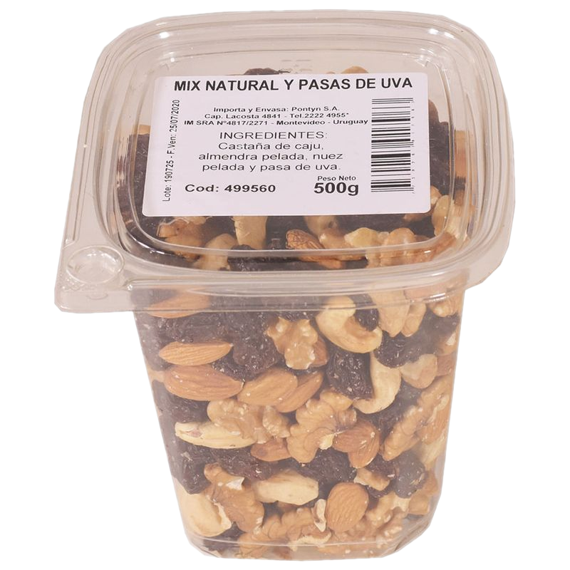 Mix Frutos Secos Natural Con Pasas De Uva 500 G