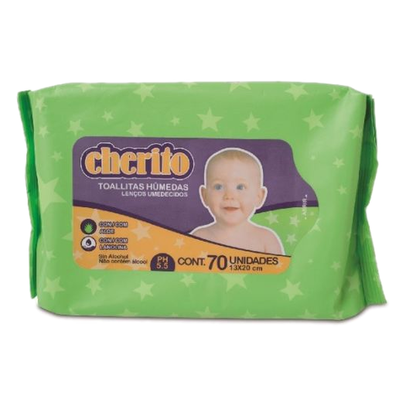 Cherito Toallitas Humedas Lanolina Plano [70 Unidades]