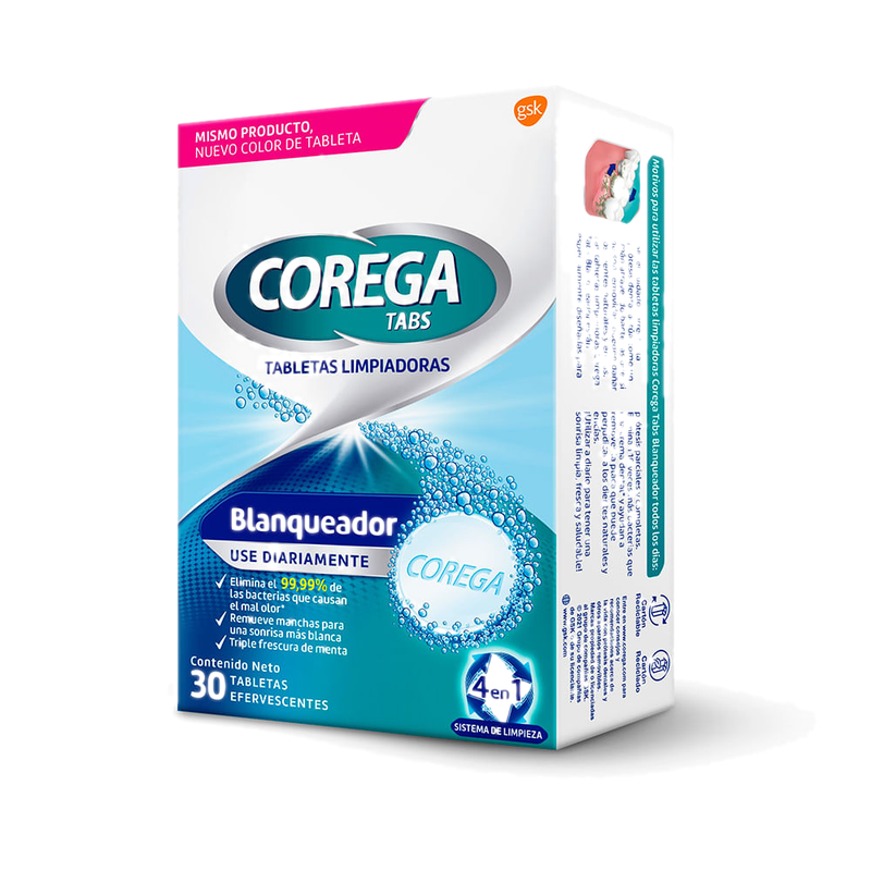 Tabletas Limpiadoras Blanqueadoras Corega 30 Unidades