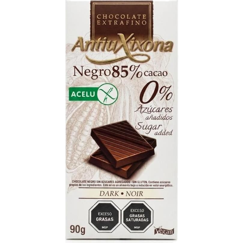 Chocolate Premium 85% Cacao Sin Azúcar Sin Gluten 90 G